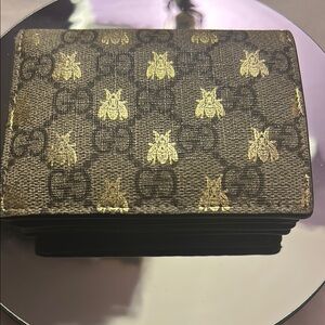 Gucci Brown and Gold Monogram/Bee Wallet